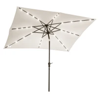 Outsunny Parasol de jardin parasol droit 3 x 2 m lumineux rectangulaire inclinable parasol LED solaire acier polyester crème(m-11)