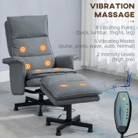 HOMCOM Swivel Recliner Chair and Footstool, Upholstered Massage Recliner Armchair with Remote Control, Timer and Steel Base, Grey(m-4)