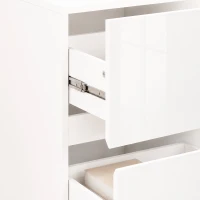 HOMCOM Juego de 2 Mesitas de Noche Estrechas Mesillas de Noche Dormitorio con 2 Cajones Frentes de Alto Brillo Blanco(m-12)