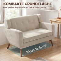 HOMCOM Sofa 2-osobowa 118 cm z wyglądem sztruksu, pikowanie z guzikami Wygodna nowoczesna sofa tapicerowana z drewnianymi nogami do małych pomieszczeń(m-6)