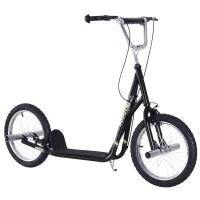HOMCOM Patinete Scooter para Niños de +5 Años con Neumáticos Inflables Grandes de 16 Pulgadas con Frenos y Manillar Ajustable en Altura 143x58x92-100 cm Negro(m-12)