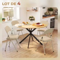 HOMCOM Lot de 4 chaises pliantes et portables intérieur avec assises et dossiers rembourrés en velours, cadre en acier, beige(m-4)