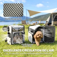 PawHut Sac de Transport pour Chat 2-en-1 à Roulettes Pliable Extensible Ventilé Soutien Lombaire Respirant 34x28x43cm Gris(m-7)