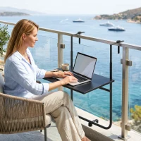 Outsunny Table de balcon suspendue plateau rectangulaire et hauteur réglable cadre en métal, dim. 62L x 60P x 85,5H cm noir(m-4)