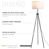 HOMCOM Lámpara de Pie con Trípode Metálico y Pantalla de Tela Diseño Elegante y Clásico Ø37x152 cm para Hogar u Oficina(m-5)