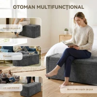 HOMCOM, Bancă de depozitare, suport pentru picioare, Material textil cu efect de in, 122 x 48 x 44 cm, Gri Închis(m-7)