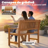 Outsunny Bancă de Grădină cu Spătar cu Lamele, 2 Locuri, Naturală(m-5)
