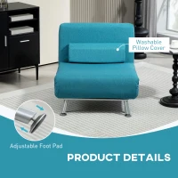 HOMCOM Single Linen-Feel Sleeper Chair - Dark Blue(m-7)