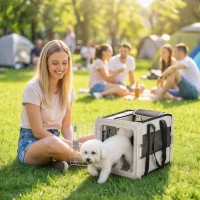 PawHut Sac de Transport pour Chat et Chien Pliable Tissu 300D Jusqu'à 10 kg 49,5 x 34 x 35,5 cm Gris(m-15)