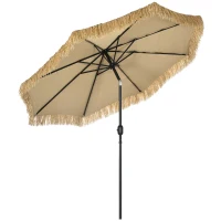 Outsunny Parasol de jardin extérieur à franges parasol inclinable avec ouverture fermeture manivelle 2,65 m kaki(m-12)