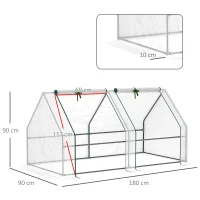 Outsunny Mini Small Greenhouse with Steel Frame & PE Cover & Zipped Window Poly tunnel Steeple for Plants Vegetables, 180 x 90 x 90 cm, White(m-3)