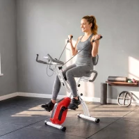 SPORTNOW 4-In-1 Folding Exercise Bike with Resistance Bands, Bluetooth App, 8-Level Magnetic Resistance, LCD Display, Orange(m-9)