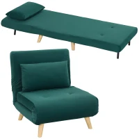 HOMCOM 3-in-1 Schlafsessel, Klappsessel mit Schlaffunktion, verstellbare Click-Clack-Rückenlehne, Dunkelgrün(m-12)