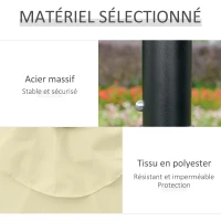 Outsunny Parasol de Jardin Extérieur Rond Ø 265 cm, Lumières LED Solaires, Manivelle Inclinable, Mât en Acier, 8 Baleines, Beige(m-7)