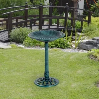 Outsunny Garden Bird Bath Outdoor Decrative Garden Feeder Stand with Scallop-like Pattern, Time-Worn Finish, 50cm, Green(m-10)