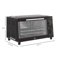 HOMCOM Mini Oven, 9L Countertop Electric Grill, Toaster Oven with Adjustable Temperature, Timer, Dishwasher Safe Baking Tray and Wire Rack, 750W, Black(m-3)