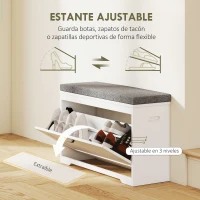 HOMCOM Banco Zapatero Moderno con Asiento Acolchado Estante Ajustable para 8 Pares de Zapatos para Entrada 80x30x50 cm Blanco(m-6)