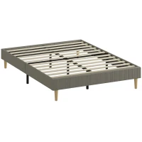 HOMCOM Cadre de lit 140 x 190 cm avec sommier à lattes en bois, lit double rembourré en velours côtelé, gris(m-1)