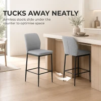 HOMCOM Modern Tall Chairs, Set of 2 Velvet Bar Stools with Footrest and Backrest, Kitchen & Living Room Stools, Grey(m-5)