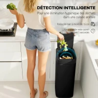HOMCOM Poubelle de Cuisine Automatique 50L, Poubelle à Capteur de Mouvement, Fonctionne sur Piles, 26,5x35,5x68cm, Noir(m-4)