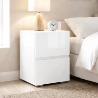 HOMCOM Juego de 2 Mesitas de Noche Estrechas Mesillas de Noche Dormitorio con 2 Cajones Frentes de Alto Brillo Blanco(m-9)