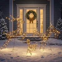Outsunny Lot de 3 Rennes Lumineux Noël Extérieur 120 cm, Cerf Lumineux Noël avec 200 LED Blanc Chaud, 8 Modes et Minuterie(m-2)