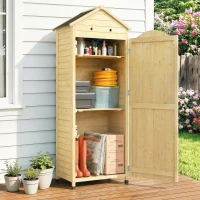 Outsunny Armoire de Jardin en Bois Toit Acier Galvanisé Texture Gaufrée Étagères Réglables 85x58x213cm Bois Naturel(m-2)