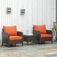 Outsunny 5 Pieces PE Rattan Garden Furniture Set - With 10cm Thick Padded Cushions, Wicker Weave Outdoor Seating Chairs Including 2 Armchairs, 2 Stools, and Glass Top Table, Brown(m-20)