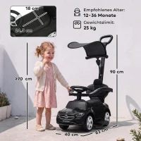 AIYAPLAY 3-in-1 Rutschauto mit Schiebstange Mercedes-Benz Rutschfahrzeug mit Lenkrad Hupe Musik Dach Sitzstauraum Schwarz(m-3)