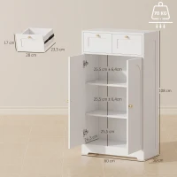 HOMCOM Badezimmerschrank Badschrank schmal mit 2 Schubladen, verstellbarem Einlegeboden 60 x 30 x 108 cm Weiß(m-3)