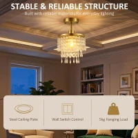 HOMCOM Crystal Ceiling Light with 57 Crystal Strands, Ceiling Light with Mounting Plate for Hallway, Gold Tone(m-7)