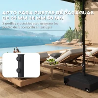 Outsunny Base para Sombrilla Cuadrada con Ruedas para Sombrilla de Postes Ø35/38/48 mm, Rellenable Arena 61kg o Agua 40kg Negro(m-4)
