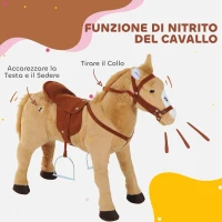 HOMCOM Cavallo Giocattolo con Suoni Realistici, Sella, Briglie e Poggiapiedi, 85x28x60 cm, Beige(m-5)