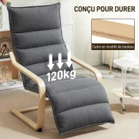 HOMCOM Fauteuil Salon, Fauteuil d'Appoint Rembourré en Velours, Repose-Pieds Réglable, Structure Acier, 67x93x105cm, Gris Foncé(m-7)