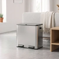 HOMCOM 2 x 20L Double Kitchen Bin, Stainless Steel Pedal Rubbish Bin with Dual Compartments, Soft Close Lids, Silver Tone(m-14)
