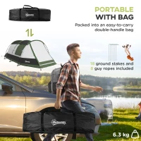 Outsunny 2 Man Camping Tent, with Two Rooms and Porch - Green(m-7)