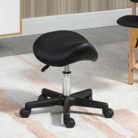 HOMCOM Saddle Stool, PU Leather Adjustable Rolling Salon Chair with Steel Frame for Massage, Spa, Beauty and Tattoo, Black(m-10)