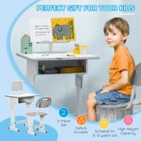 HOMCOM Kids Adjustable Desk and Chair Set, Book Stand, Pen Slot - Grey(m-4)