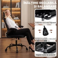 HOMCOM Scaun de birou ergonomic din plasă, cu tetieră reglabilă, negru(m-7)