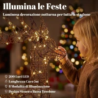Outsunny Set 3 Renne di Natale Luminose da Esterno 120 cm, 200 LED Bianco Caldo, 8 Modalità di Illuminazione, Timer, Marrone(m-5)