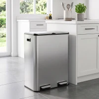 HOMCOM 2 x 30L Double Kitchen Bin, Stainless Steel Pedal Rubbish Bin with Dual Compartments, Soft Close Lids, Silver Tone(m-2)