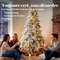 HOMCOM Sapin de Noël Artificiel 180 cm Arbre de Noël Lumineux Enneigé, Branches Articulées, Lumière 350 LEDs, Vert et Blanc(m-4)