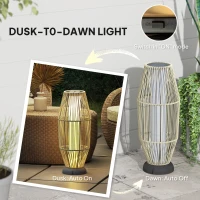 Outsunny Garden Rattan Lamp, 72 cm Tall Solar Rattan Floor Lamp, Solar Garden Light with Auto On/Off LED, IP44 for Outdoor, Porch, Pathway, Terrace, Grey(m-5)