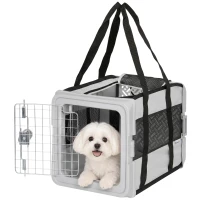PawHut Sac de Transport pour Chat et Chien Pliable Tissu 300D Jusqu'à 10 kg 49,5 x 34 x 35,5 cm Gris(m-17)