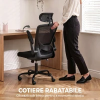 HOMCOM Scaun de birou ergonomic din plasă, cu tetieră reglabilă, negru(m-6)