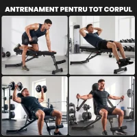 SPORTNOW Bancă Reglabilă cu Benzi de Rezistență, Pliabilă, Înclinată/Declinată/Orizontală(m-4)