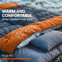 Outsunny Double Sleeping Bag with 2 Pillows, 220 x 160 cm Extra-Large Sleeping Bag for Adults, Grey and Orange(m-5)
