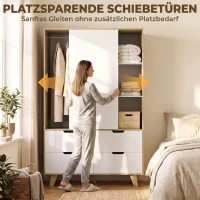 HOMCOM Moderne kledingkast met schuifdeuren, kledingroede, verstelbare planken en 4 laden, eiken/wit(m-5)