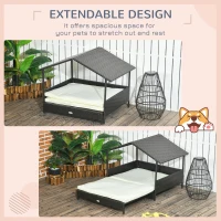 PawHut Extendable Elevated Dog Bed, Rattan Dog House, with Water-Resistant Roof, Removable Cushion, Cream(m-4)