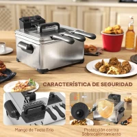 HOMCOM Freidora 5L Temperatura Ajustable hasta 190°C Ventana Visualización Protección Sobrecalentamiento Temporizador 60 min(m-6)